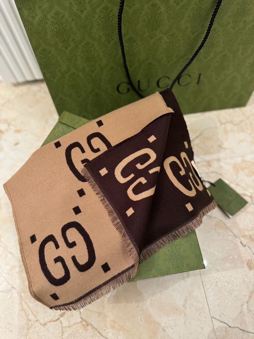 Esarfa originală Gucci din mătase GG jacquard scarf nouă cu factura