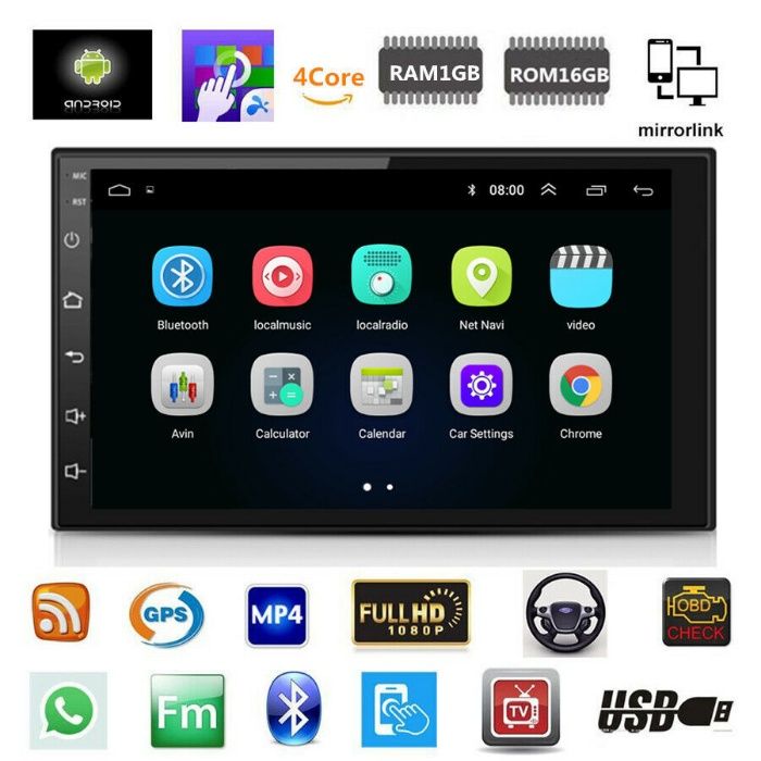 GPS навигация 7", Wi-FI, Android 11 ,Камера DVD MP3 2 дин мултимедия