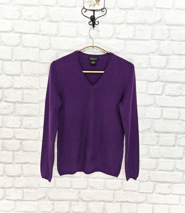 Lord & Taylor 100% Кашмирен лилав дамски пуловер V Neck размер S