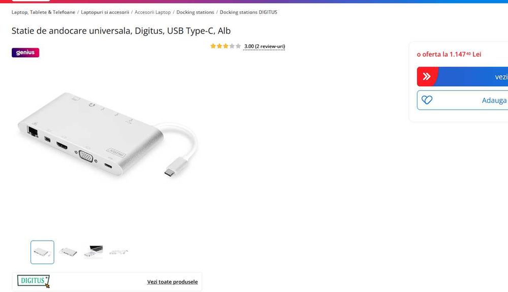 Statie andocare universala Digitus USB-C - docking station usb