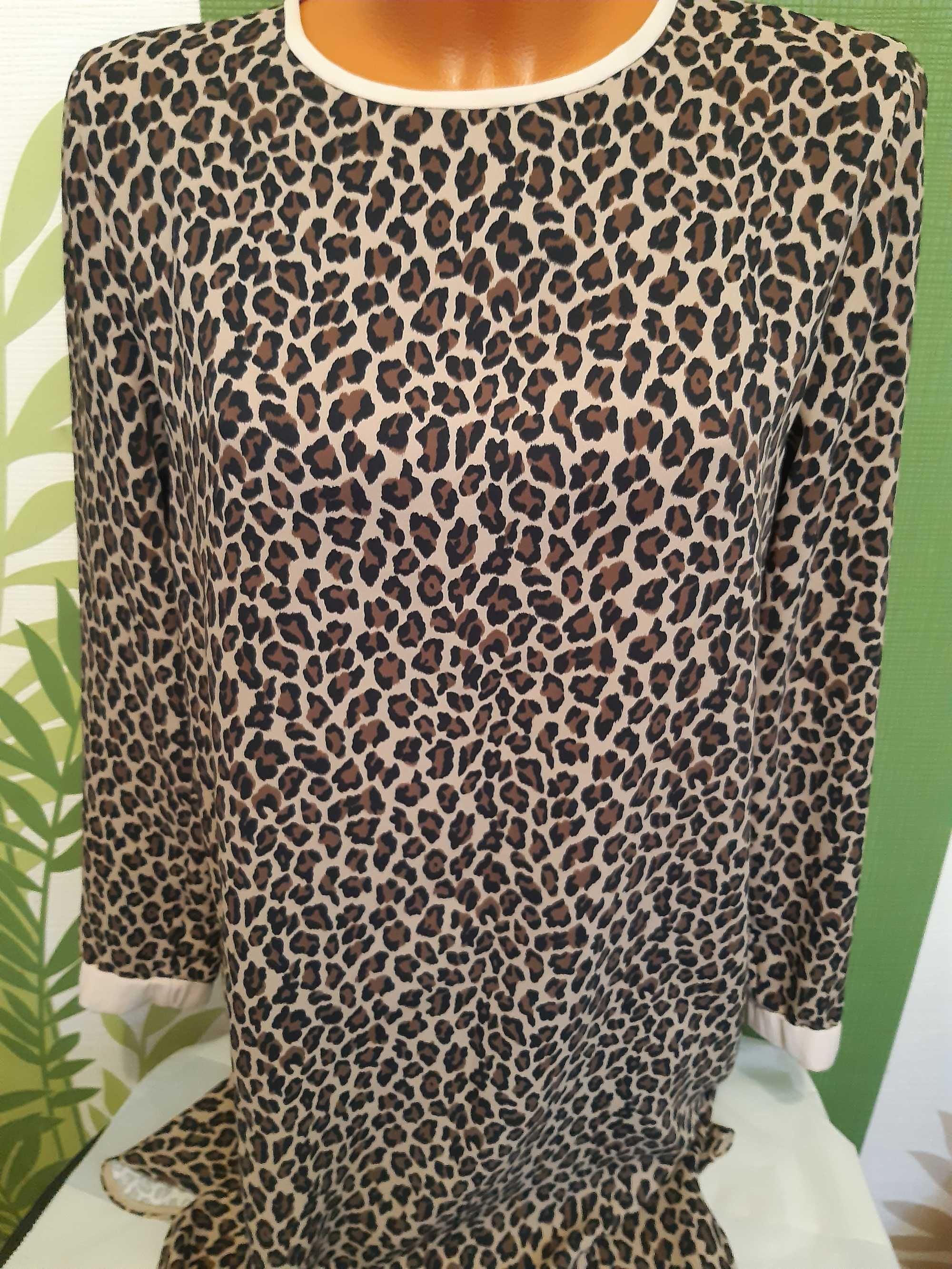 Rochie mini, animal print cu maneca lunga, Marc Cain
