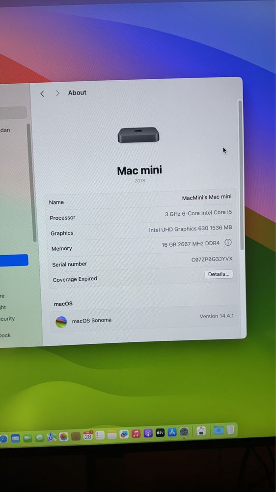 Mac mini 2018 3ghz i5 16 gbRAM