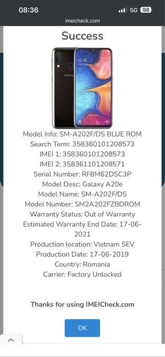 Telefon Samsung Galaxy A20e 32 gb stare buna