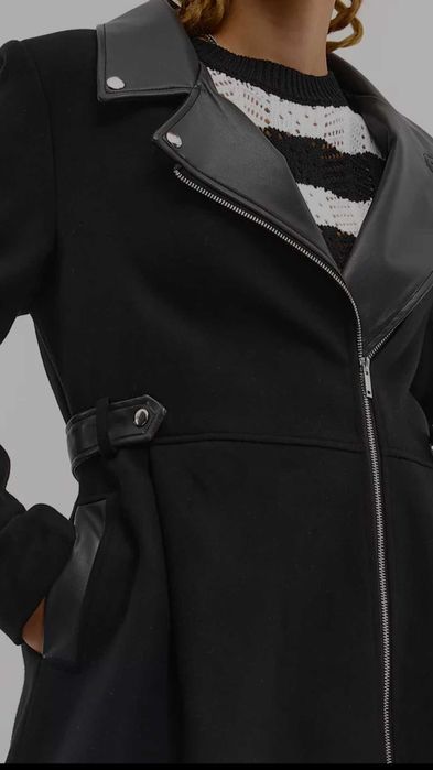 Дамско пълто с кожени детайли