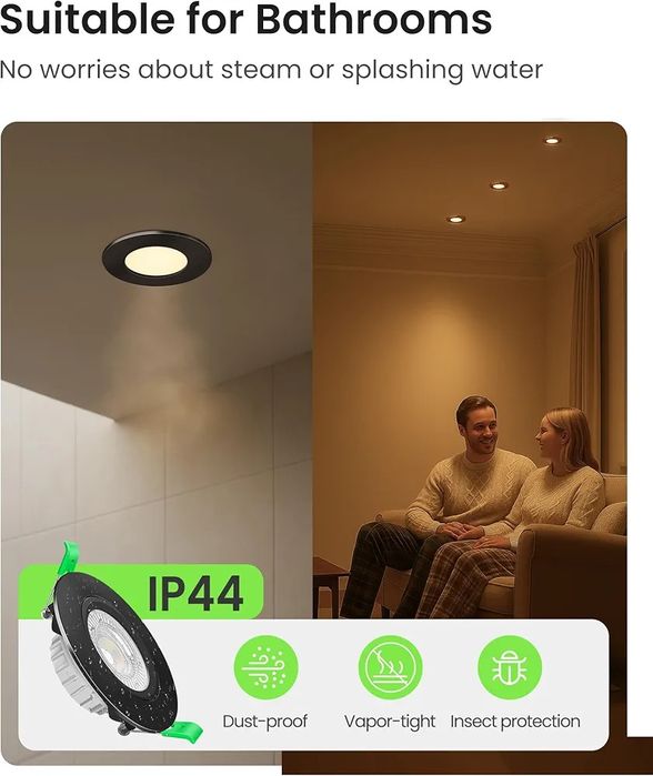 ALUSSO LED IP44 черни луни за вграждане димируеми 6W,540lm тънки 25 мм