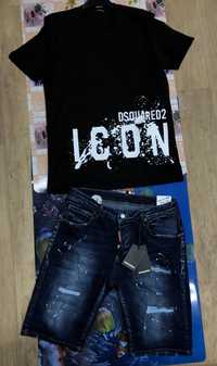 Compleu bermude blugi scurti + tricou Dsquared2 ICON bumbac fin natura