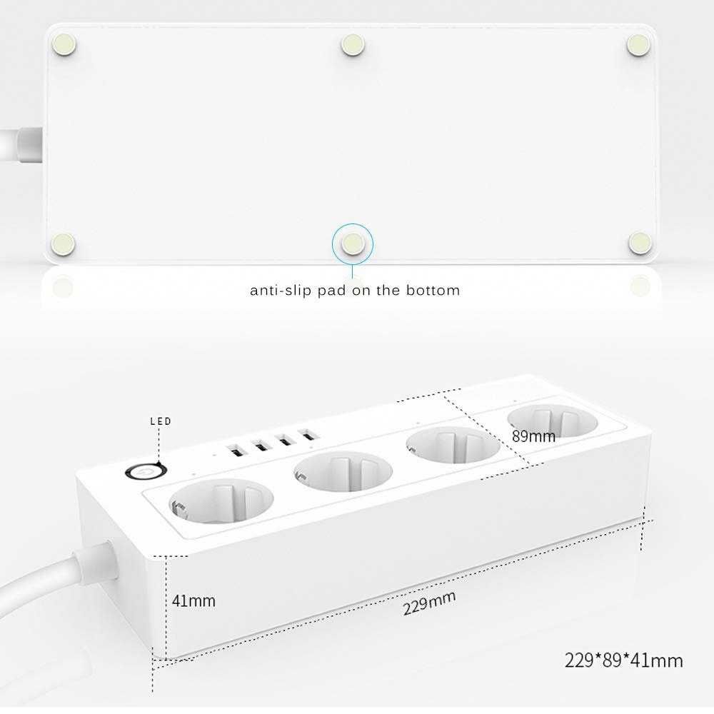 WiFi смарт разклонител 16А с 4 бр шуко, 4 USB - Smartlife, Tuya