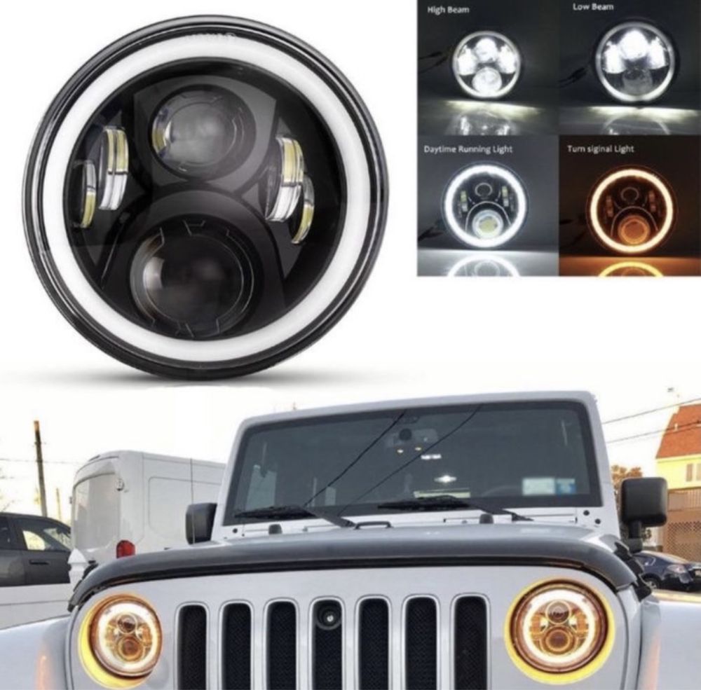 LED Фарове  7 Инч Фарове за Лада Нива Jeep Wrangler Cheroke KJ