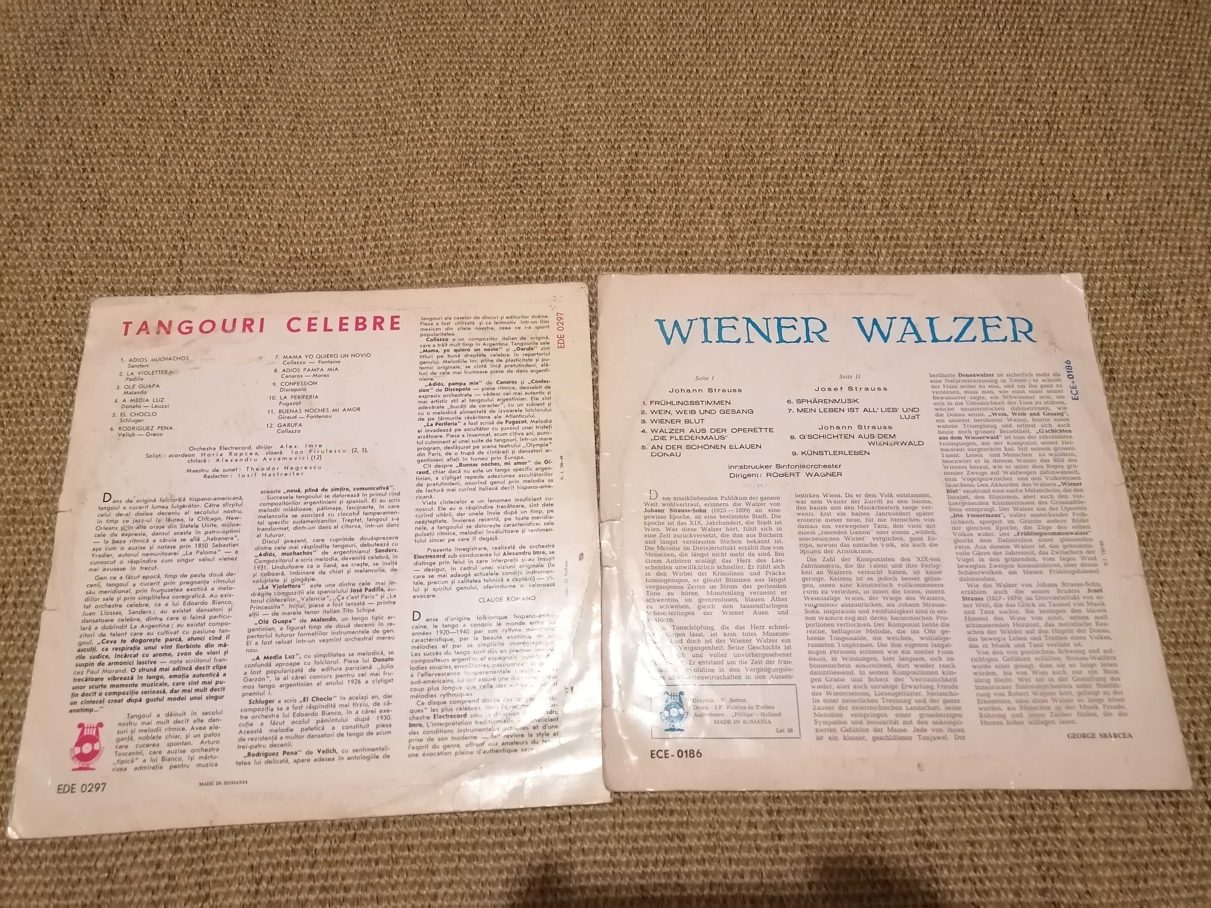 VINIL Electrecord TANGOURI CELEBRE / WIENER WALZER 1966 valsuri muzica