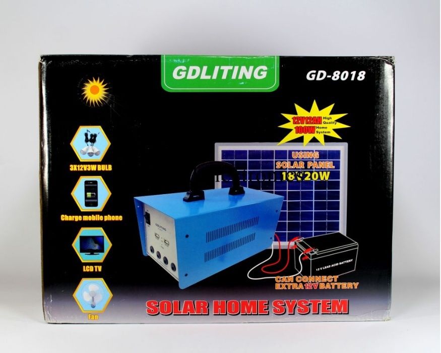 Panou solar 20w invertor priza 220v 100w 3 becuri alimentare TV