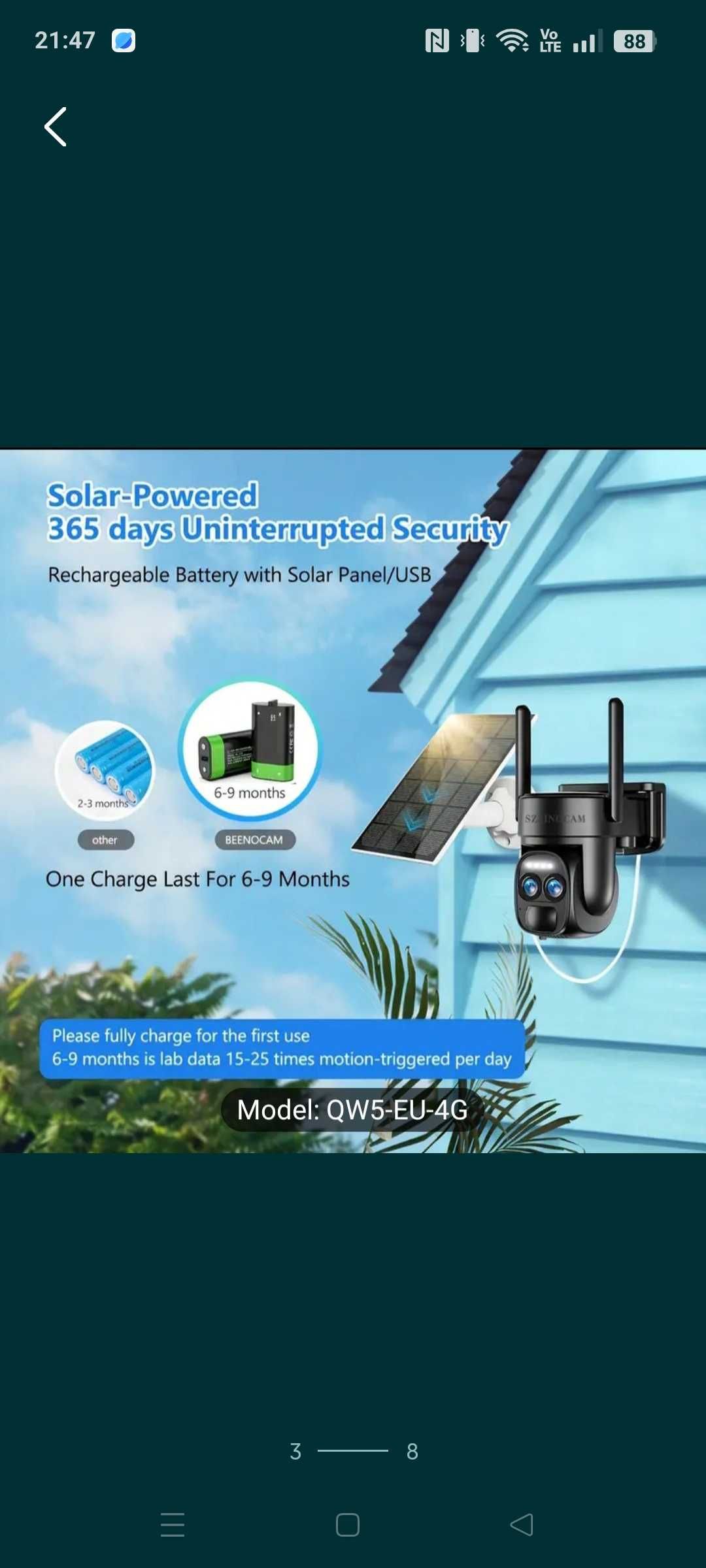 Camera de securitate solară 1080P SZSINOCAM 4G LTE, HD PTZ cu LED