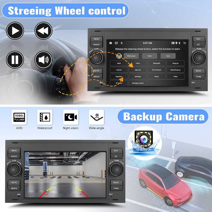 SIXWIN 7-инчово Android радио за Ford Transit Fiesta Focus Fusion Kuga