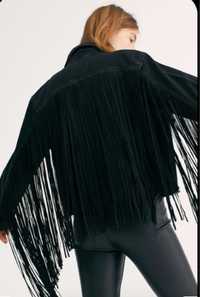 Луксозно  кожено яке-наметало с ресни Stella-nova Дания