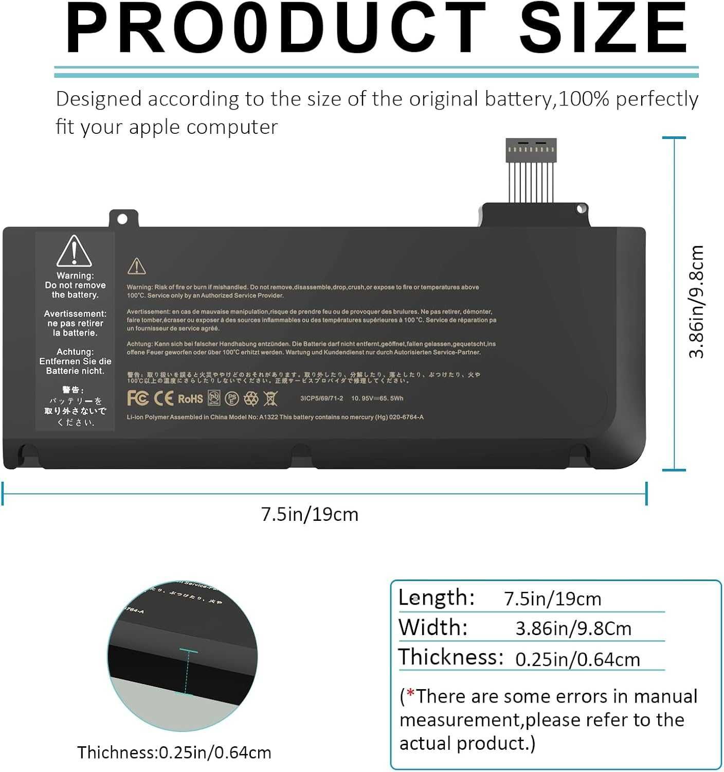 Батерия за лаптоп HJTPOWER A1322 A1278 MacBook Pro 13"-10.95V 65.5Wh