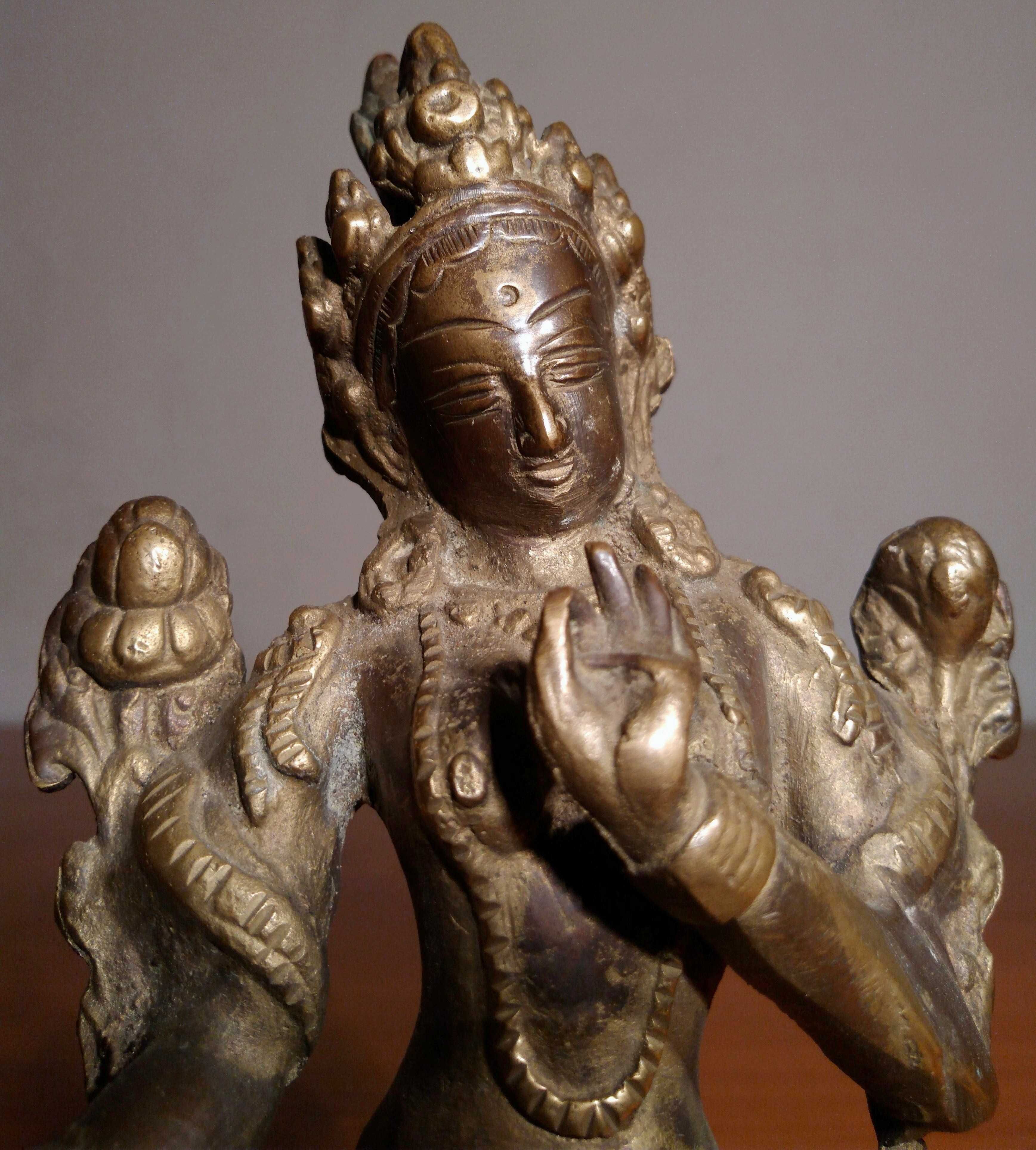 Statueta tibetana Tara Verde, din bronz | Statueta Feng Shui veche