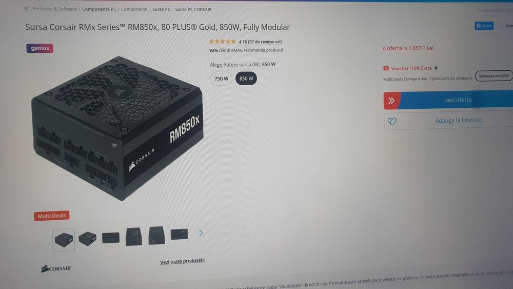 Surse Corsair 80+ Gold 850W