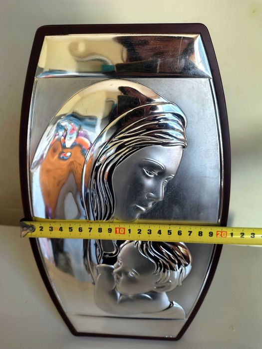 Страхотна Сребрена Икона Дева Мария С Младенеца