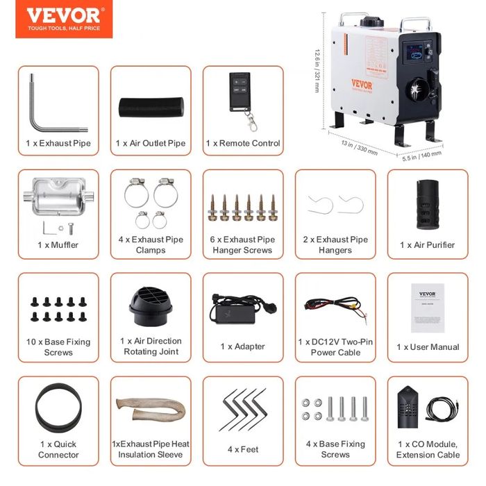 Încălzitor diesel VEVOR 2KW, încălzitor de aer diesel multifuncțional