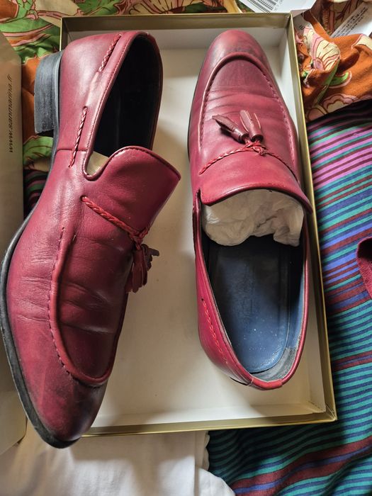 Pantofi piele naturala loafer (mocasini) grena bordeaux si maro