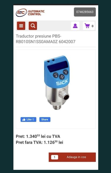 Traductor presiune (presostat) Sick