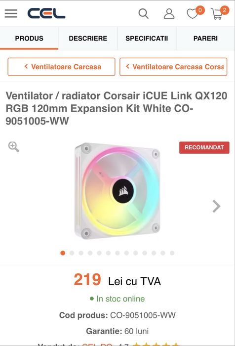 Ventilator Corsair iCUE Link QX120 RGB 120mm