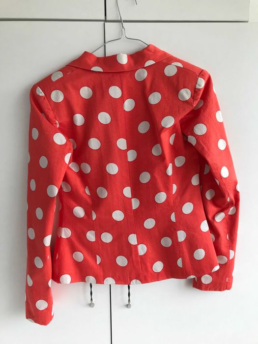 Haină Sacou De Damă Roșu cu Buline Albe