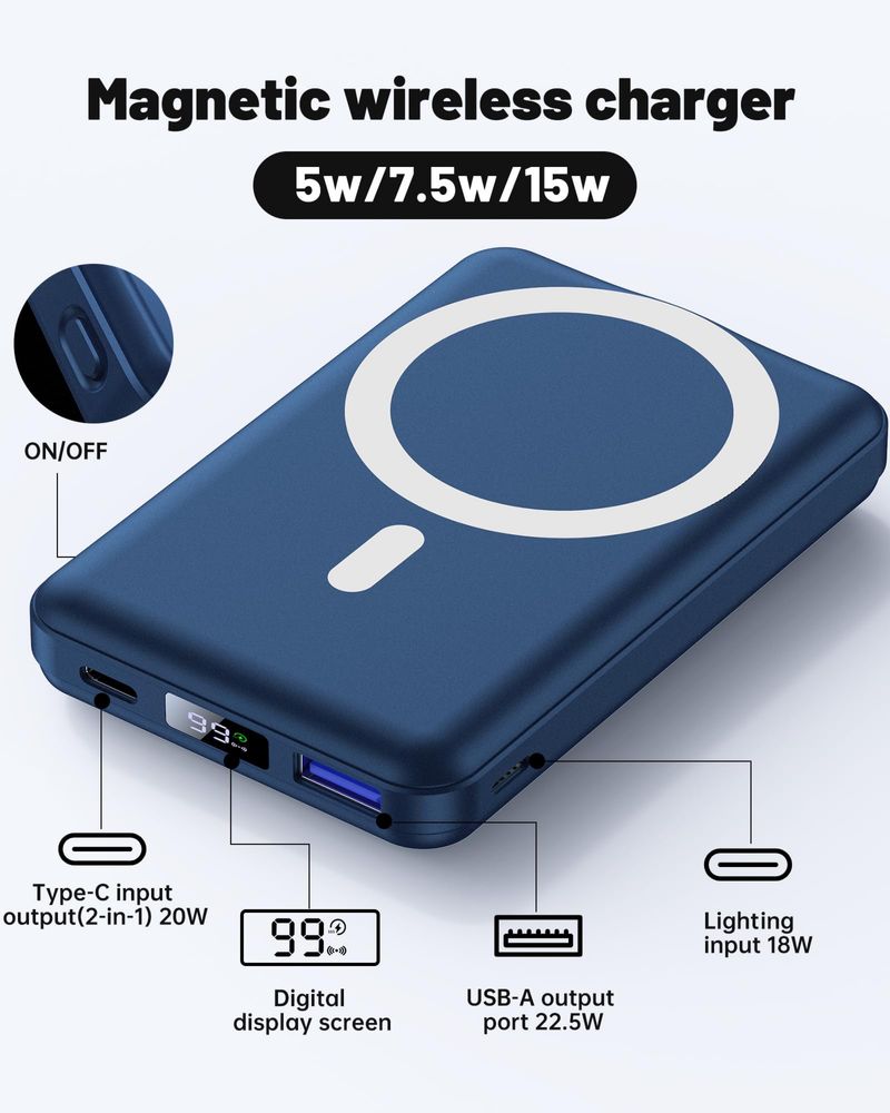 Yiisonger Magnetic Powerbank 10000mAh/стойка/USB-C/LED дисплей/22.5WPD