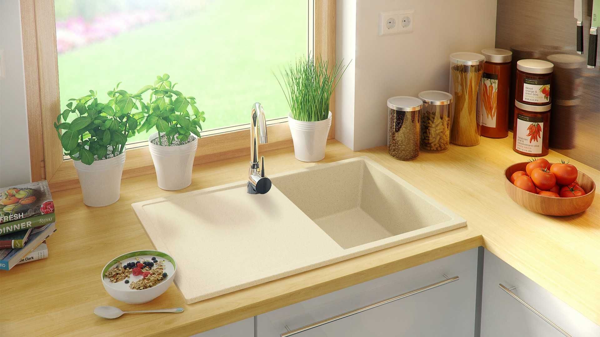 Кухненска мивка от Гранит модел Ибиса 780 х 500 мм - Бежов