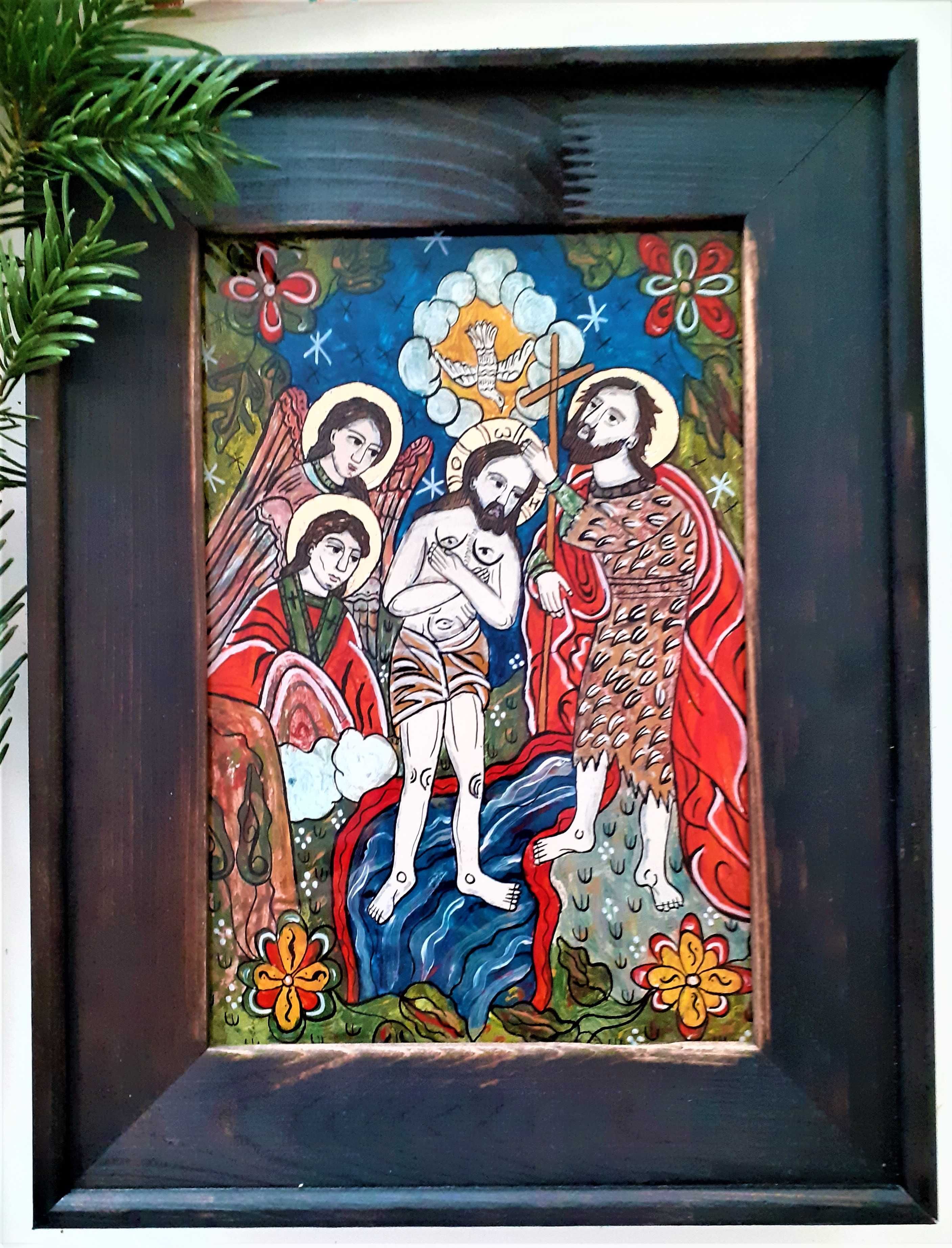 Botezul Domnului Iisus Hristos-Icoana pictata pe sticla