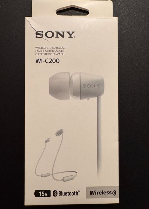 Casti SONY WI-C200W, Bluetooth, In-ear, Microfon, alb