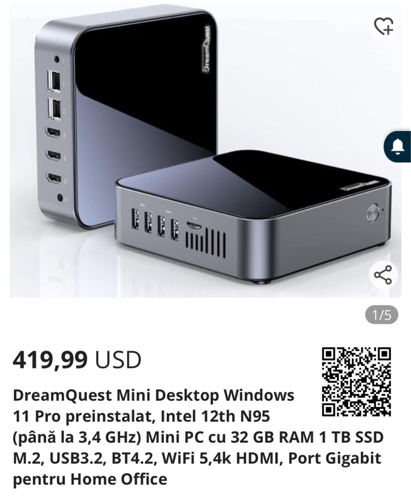 Fane Amanet: DreamQuest Mini Desktop 12th N95 Mini PC 32GB 1TB SSD Nou