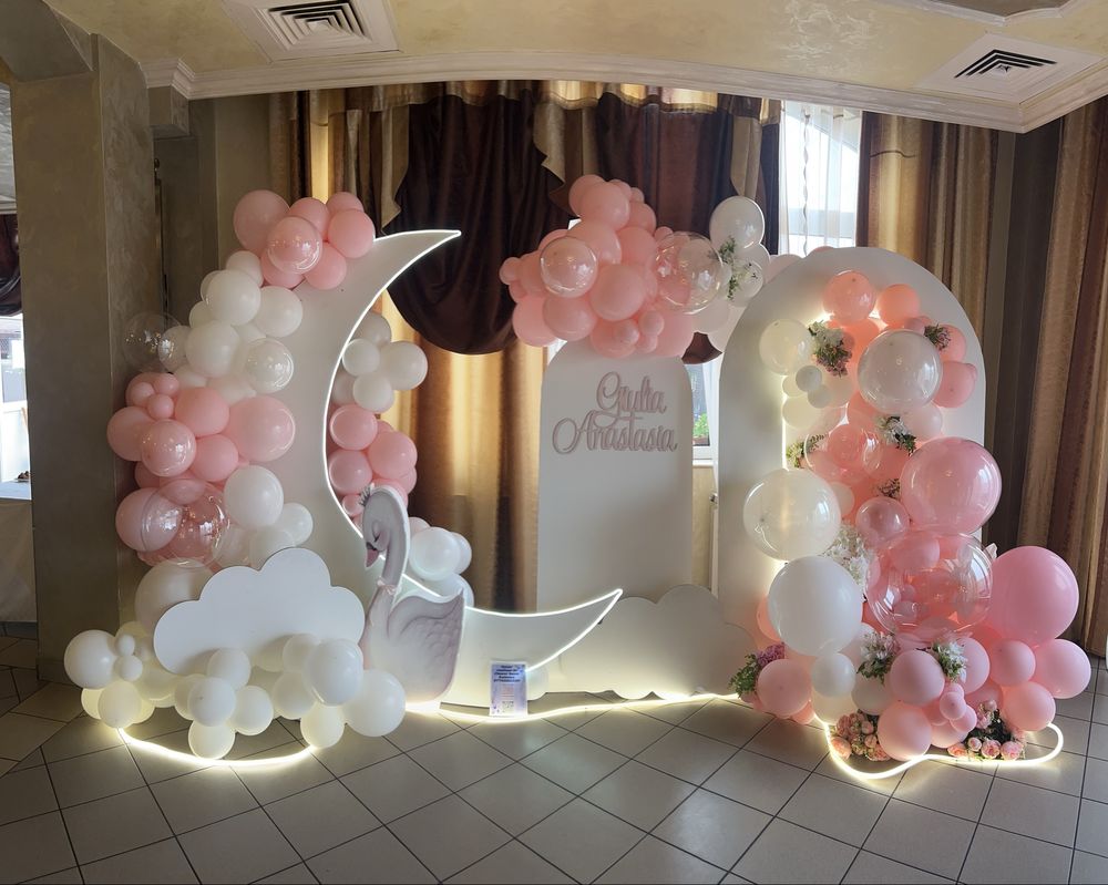 Decor botez nunta majorat , colt foto , arcade baloane