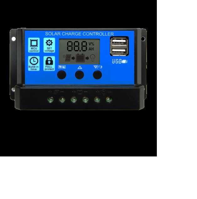 Controler incarcare solara , 30A, 12V/24V, Afisaj LCD, Negru/Albastru