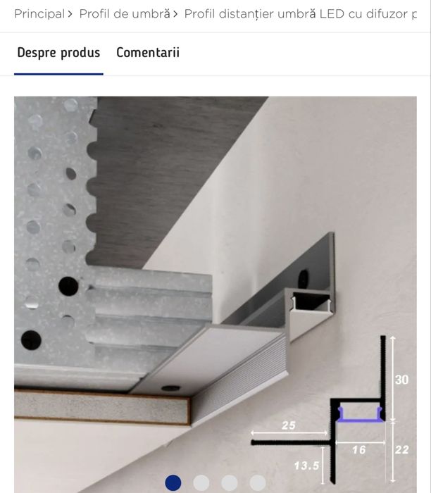 Profil tavan suspendat. Pentru banda led.