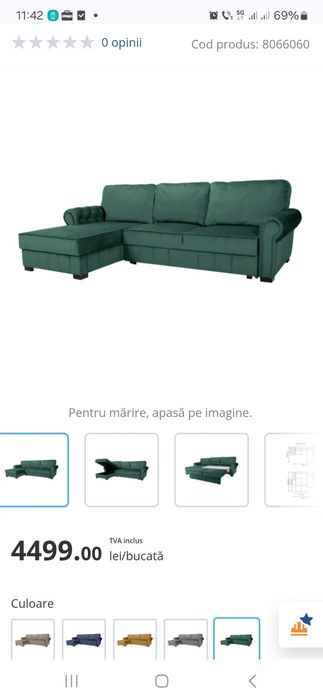 Coltar living extensibil pe stanga Eco Chester, cu lada, verde, 282 x