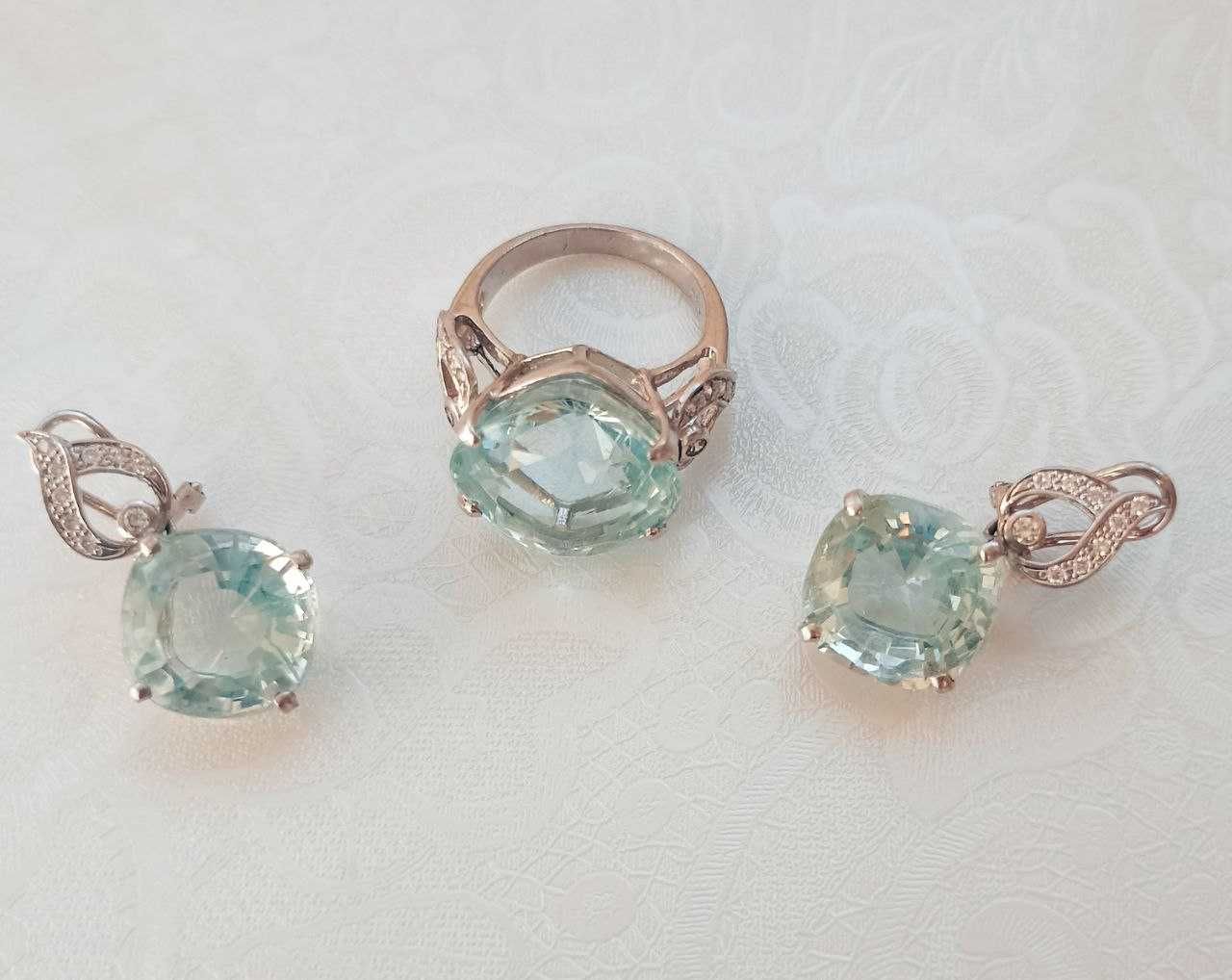 Шикарный новый комплект: массивные камни горный хрусталь в серебре 925