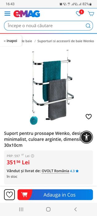 Suport nou de perete, triplu etajat pentru prosoape de baie