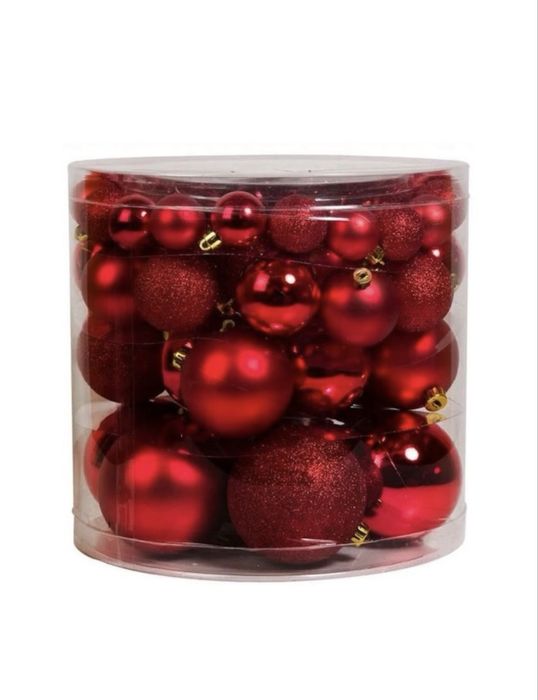 Комплект коледни топки за елха, 54 броя, 4 размер, Гланц, Мат, Блясък