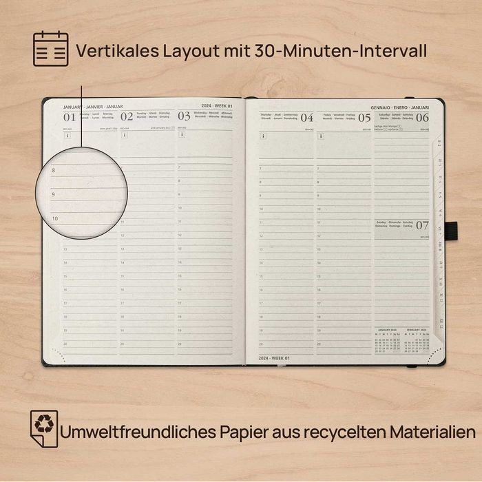 Agenda cu calend si planific, 22x16.5cm, din materiale reciclabile