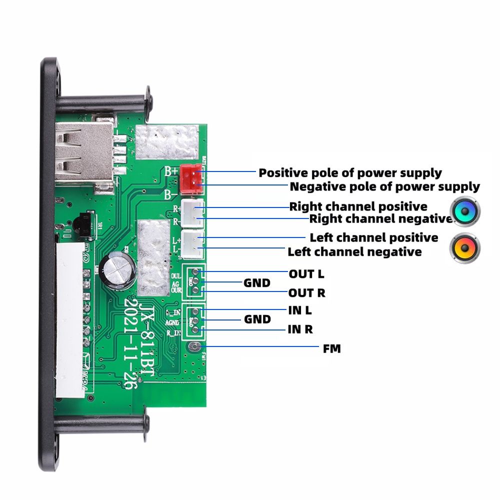 МП 3 плеър за вграждане 2х20 W, DC 5V/18V , BT 5.0, 3.5 вх. Микрофон
