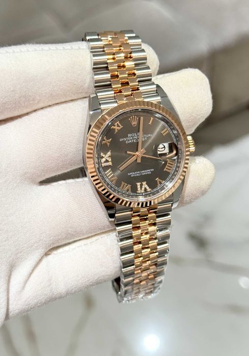 rolex datejust 36mm двуцветен сив циферблат