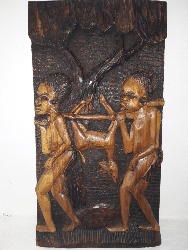 Decorațiuni Lemn Africa Tablou Sculptură Vintage De Colecție