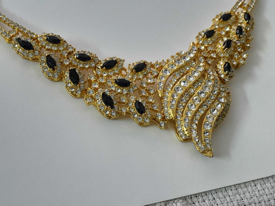 Colier Oscar De La Renta, metal nobil placat aur, safire albe și negre