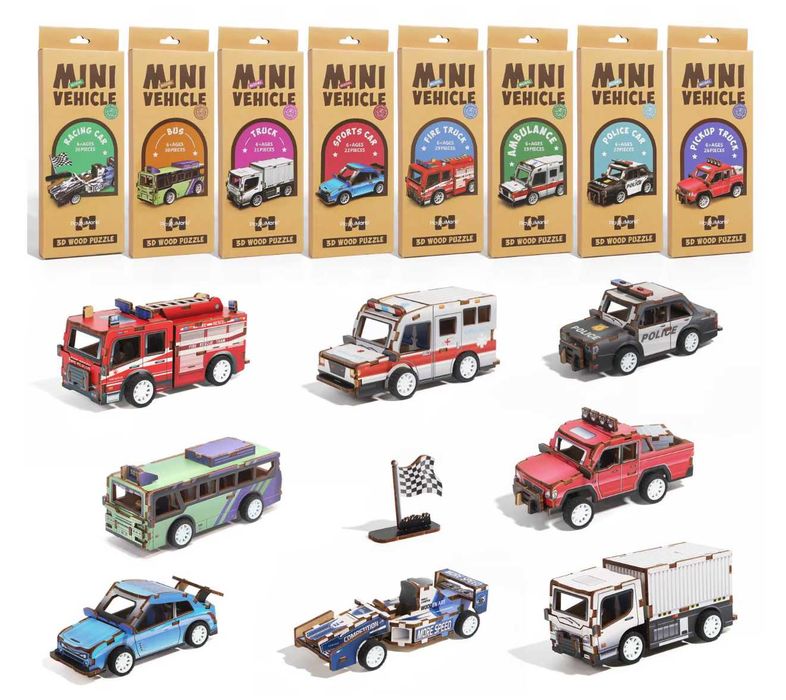 10 модела 3D Направи си сам - Пъзел с Коли за издърпване назад