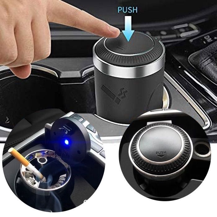 Луксозен Пепелник за кола със синя LED подсветка автомобил