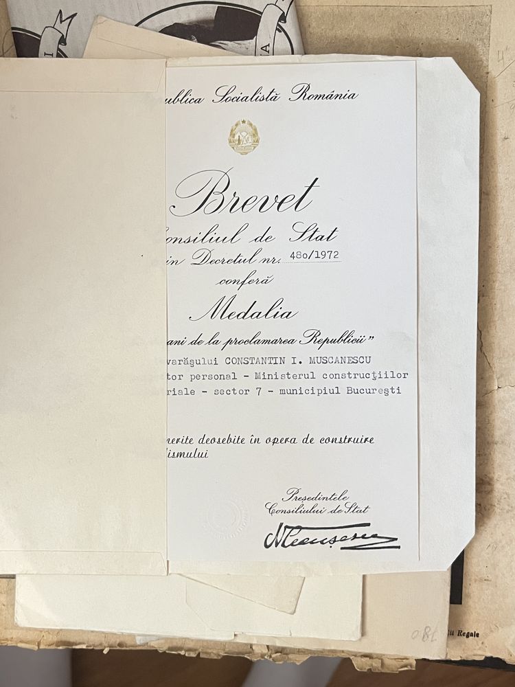 Brevet semnat de Nicolae Ceausescu