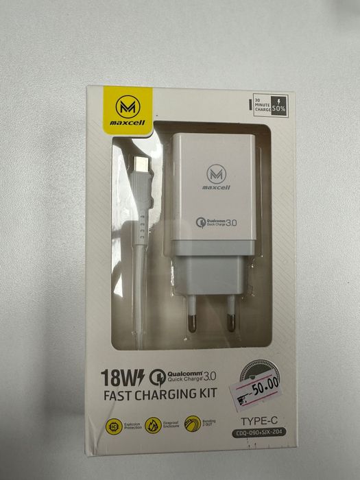 Set incarcator si cablu Fast Charge 18W, Cablu Tip C