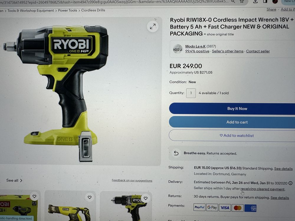 Ryobi-Cheie de impact 18V ONE+™ HP, motor fără perii