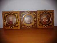 3x tablou miniatura sticla curbata portret Beethoven Mozart Wagner