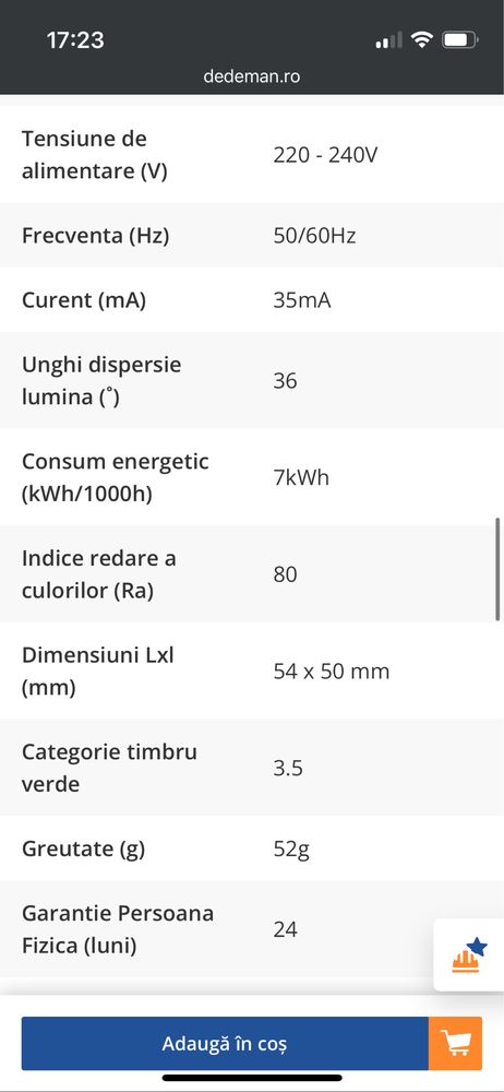 Bec LED Philips spot GU10 6.2W 575lm lumina calda 2700 K, dimabil